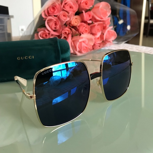 Gucci Gold and Blue Sunglasses